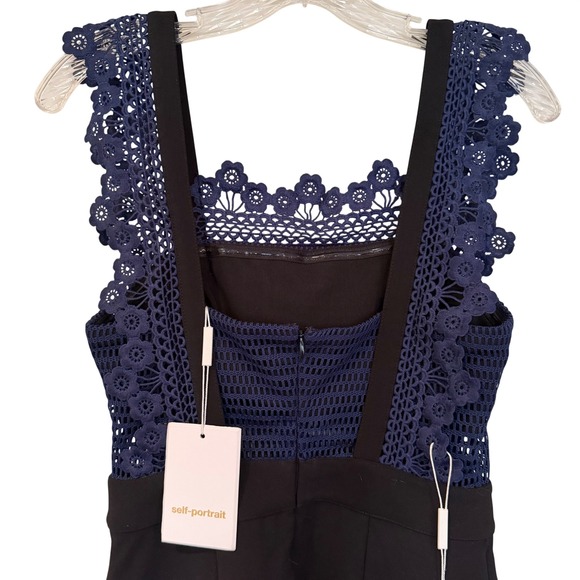 Self-Portrait Angelique Frilled Split Front Dress Women's 4 Black Navy Luxury - Picture 8 of 14